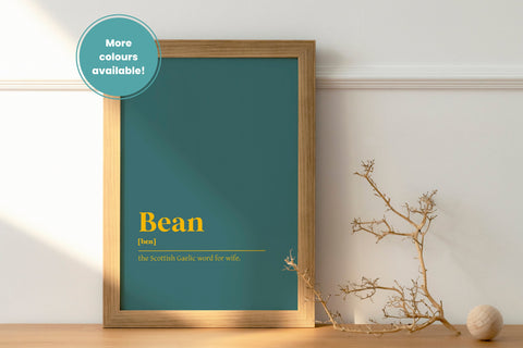 Bean Wife Marriage Wedding Anniversary Love Gaelic Dictionary UNFRAMED PRINT