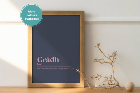 Gradh Love Heart Marriage Engagement Gaelic Dictionary UNFRAMED PRINT