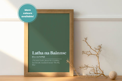 Latha Na Bainnse The Big Day Love Marriage Engagement Gaelic Dictionary UNFRAMED PRINT