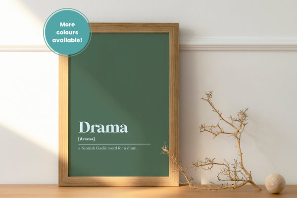 Drama Dram Alcohol Drink Bar Gaelic Dictionary UNFRAMED PRINT