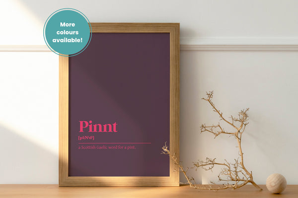 Pinnt Pint Alcohol Drink Bar Gaelic Dictionary UNFRAMED PRINT