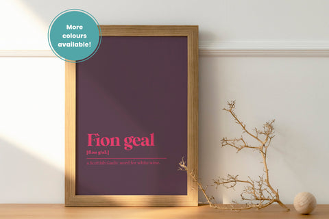 Fion Geal White Wine Drink Alcohol Bar Gaelic Dictionary UNFRAMED PRINT