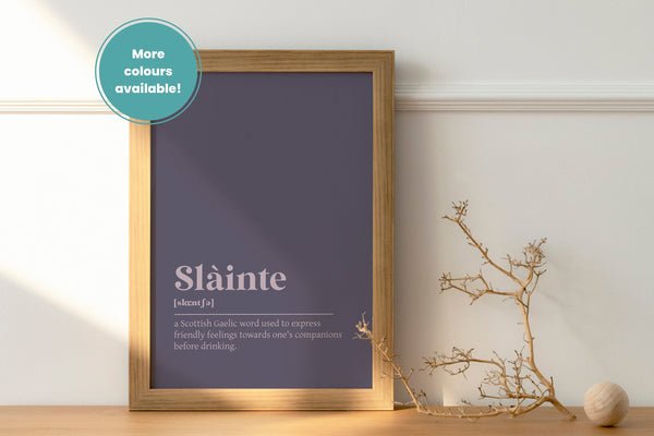 Slainte Good Health Cheers Bar Gaelic Dictionary UNFRAMED PRINT