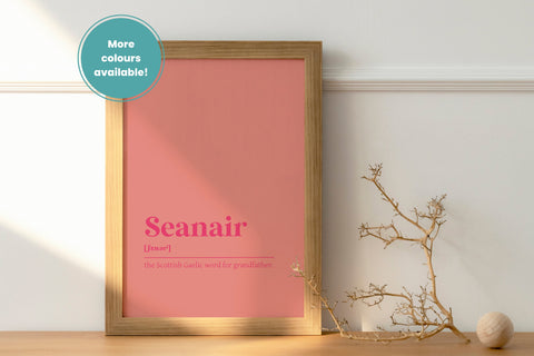 Seanair Papa Grandfather Family Gift Gaelic Dictionary UNFRAMED PRINT