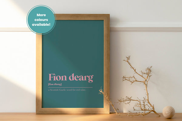 Fion Dearg Red Wine Drink Alcohol Bar Gaelic Dictionary UNFRAMED PRINT