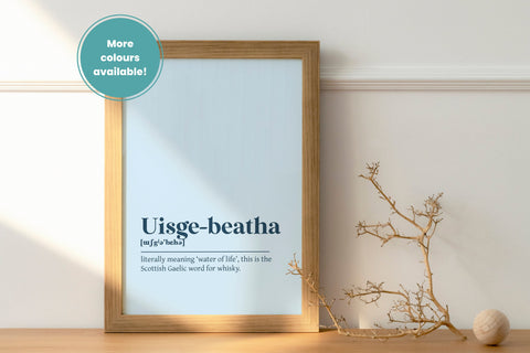 Uisge-beatha Whisky Alcohol Drink Bar Gaelic Dictionary UNFRAMED PRINT