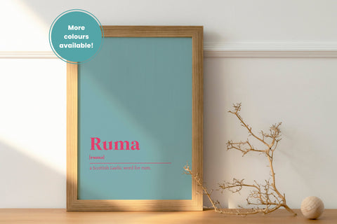 Ruma Rum Alcohol Drink Bar Gaelic Dictionary UNFRAMED PRINT